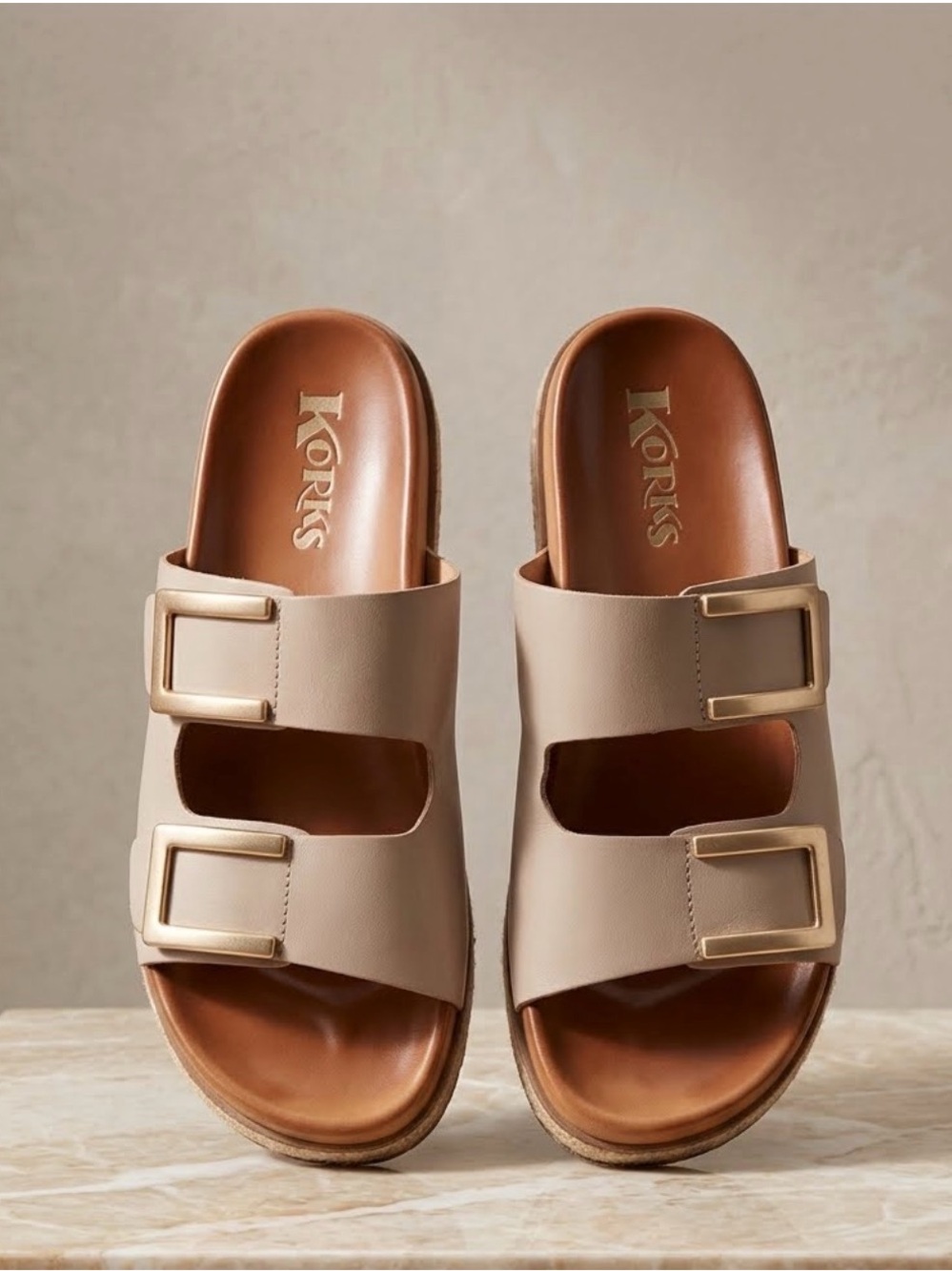 Kork-Ease Taupe Double-Buckle Slide Sandals - Size  10M